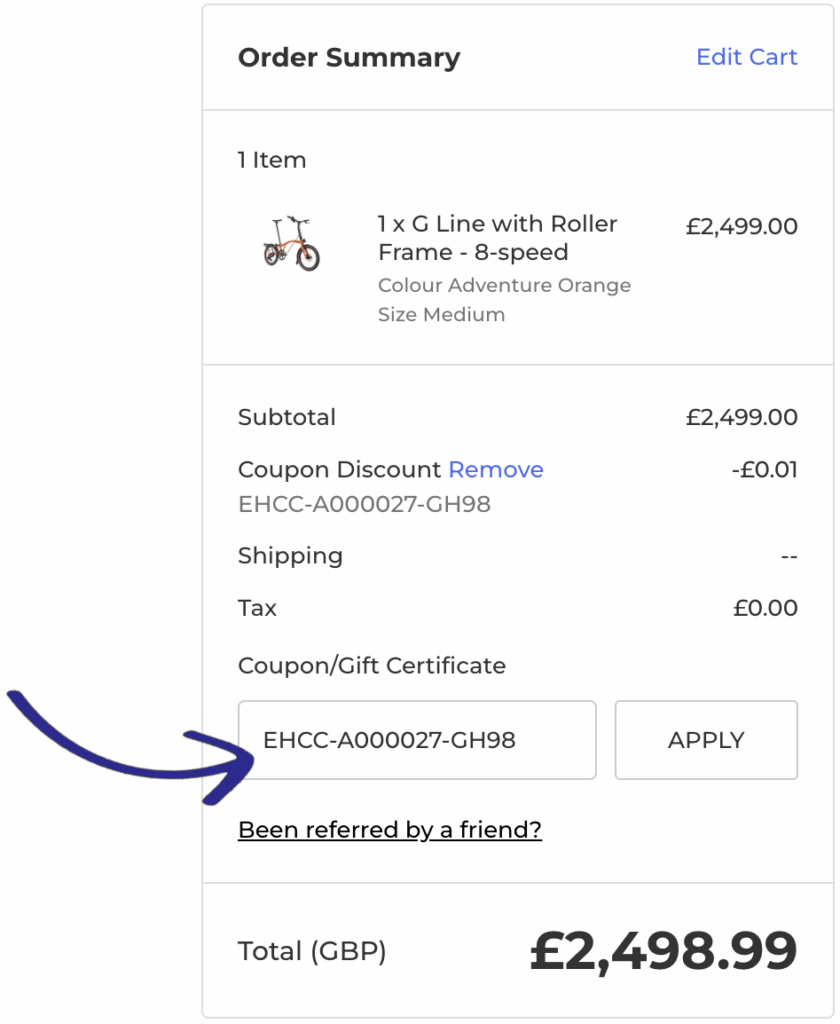 Code in Brompton checkout