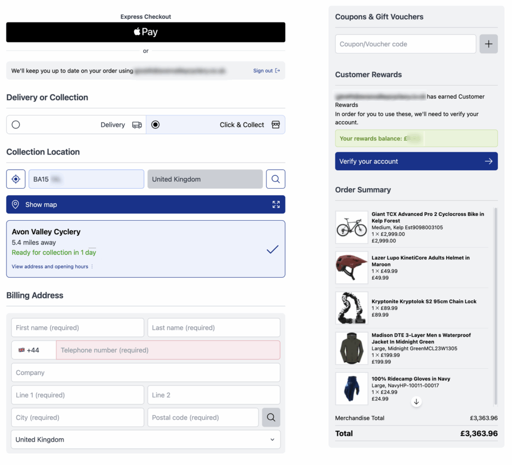 Example of Click and Collect checkout page