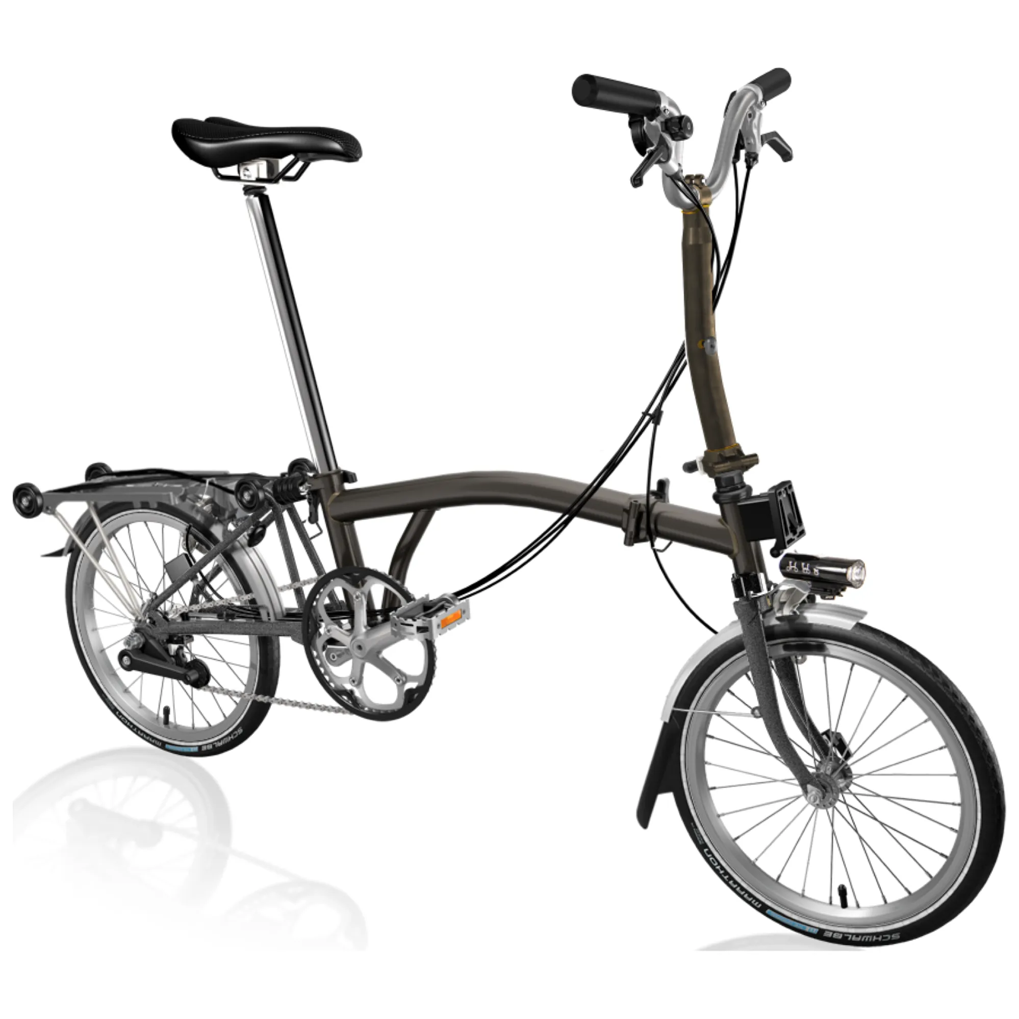 Brompton M6R Black Lacquer Folding Bike with Battery Lights and Upgrades