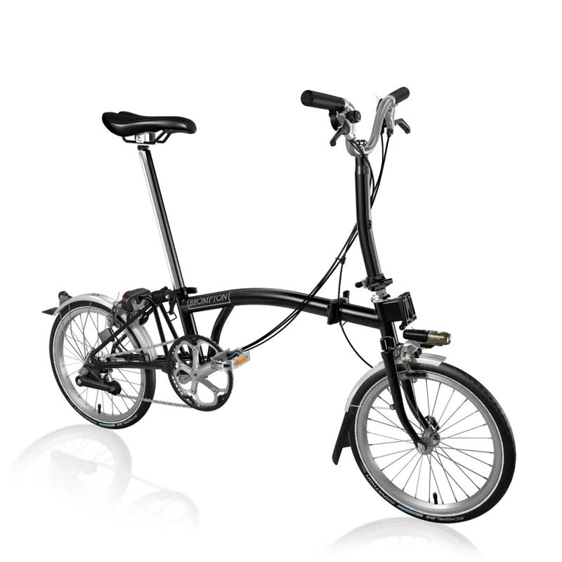 Brompton M6L Black with upgraded Tyres, Lights and Carrier Block