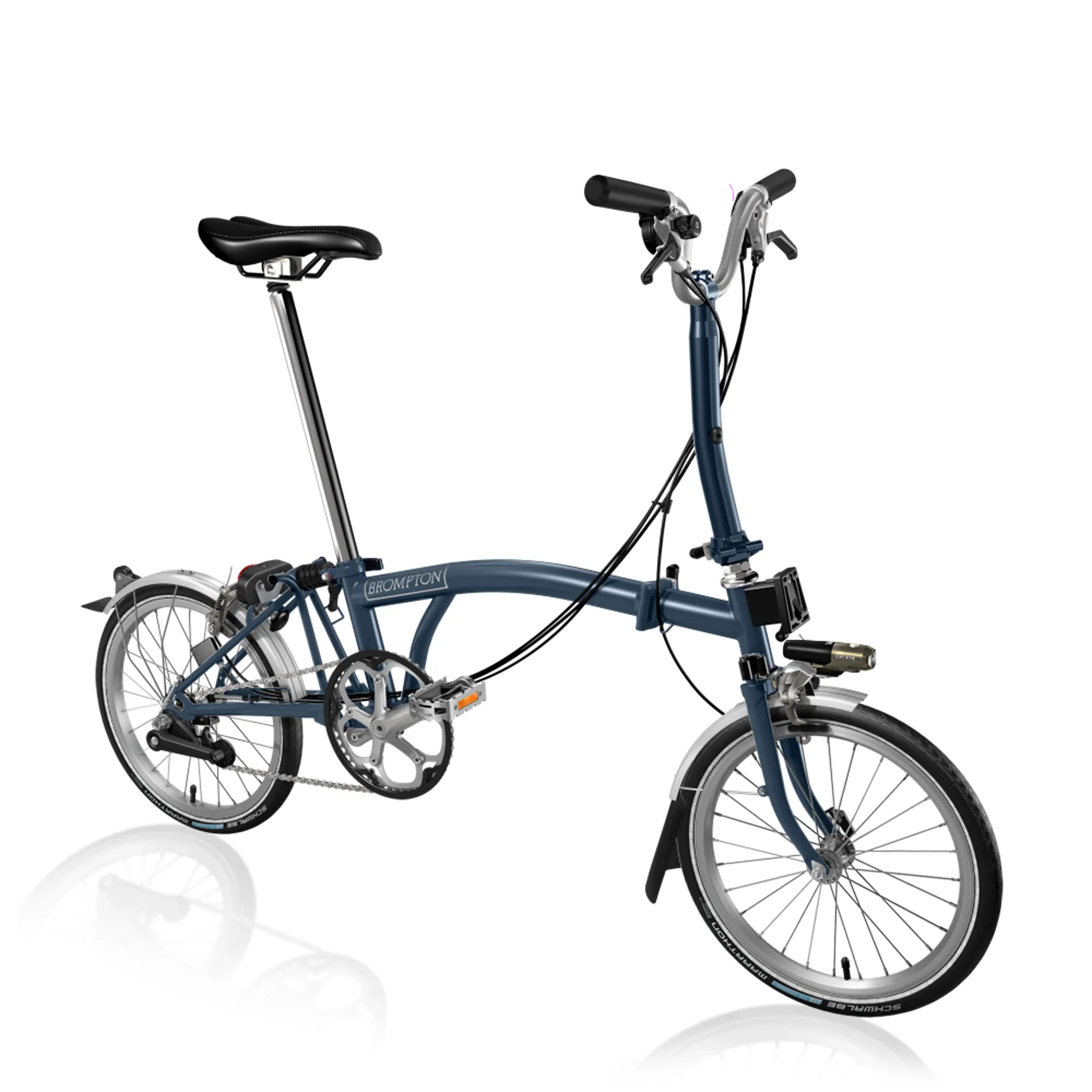 Brompton M6L Tempest Blue upgraded Tyres Lights Carrier Block