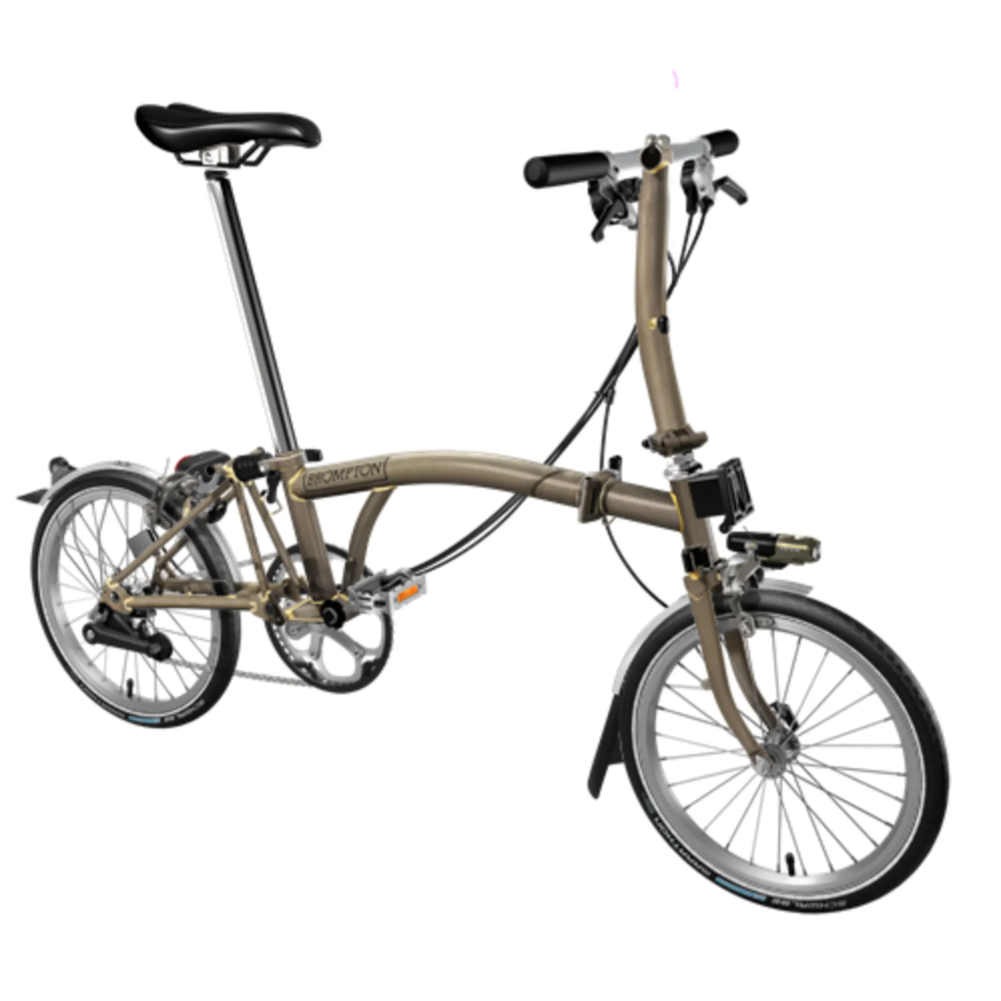 Brompton S6L Raw Lacquer upgraded Tyres, Carrier Block, Lights Brompton S6L Raw Lacquer upgraded Tyres, Carrier Block, Lights