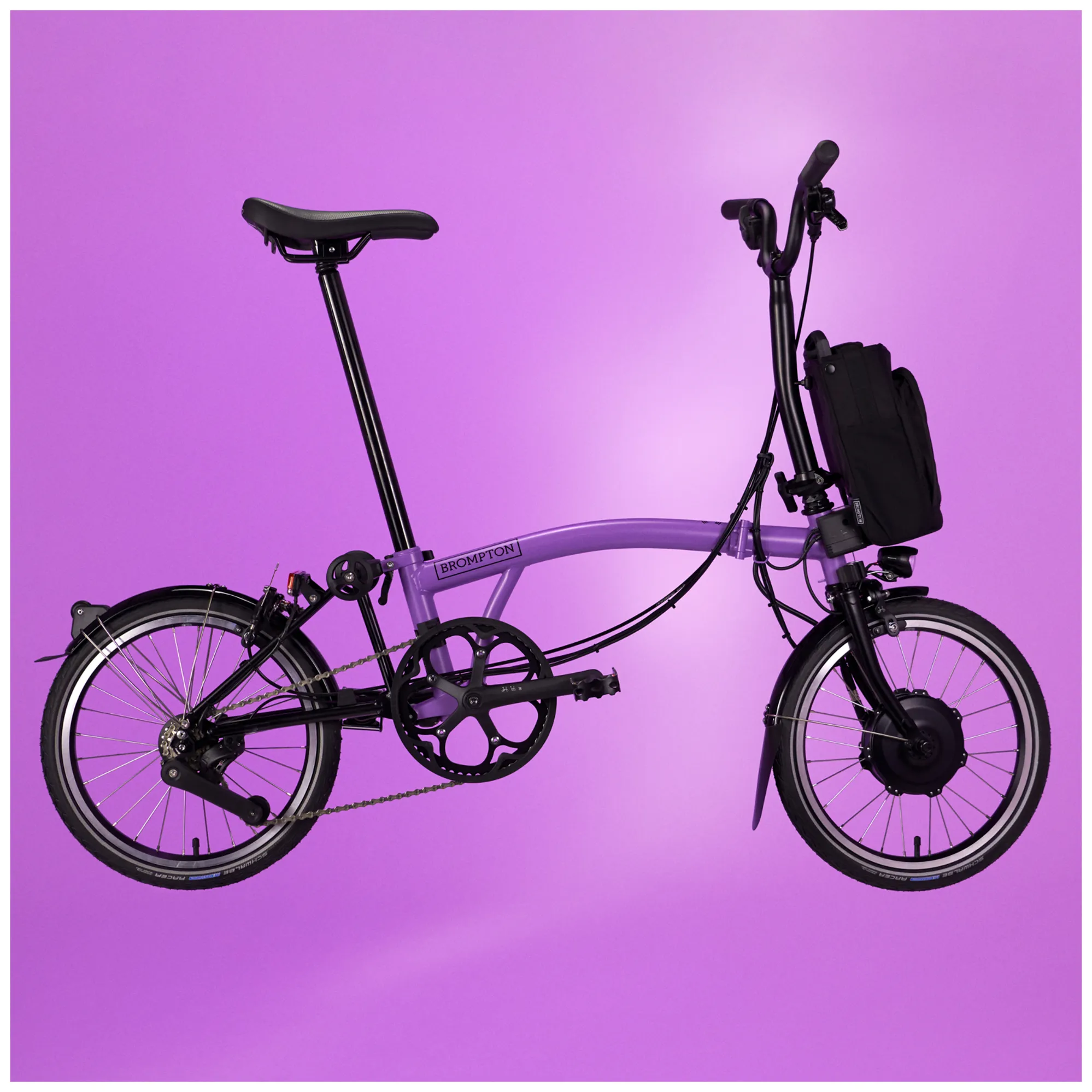Brompton Speed Electric Folding Bike Mid Bar M4L in Pop Lilac