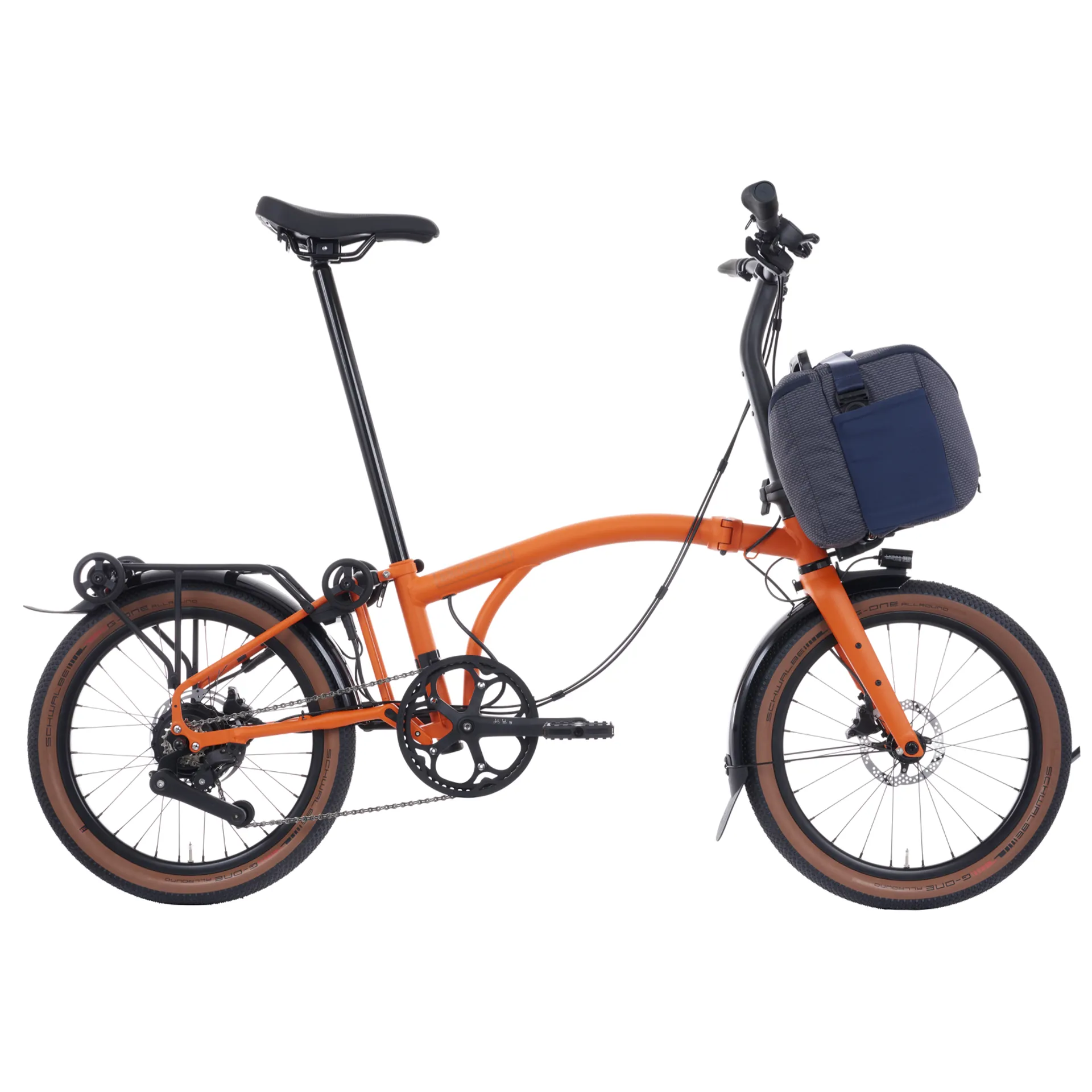 Brompton G-Line Electric with Schwalbe G-One Tyres in Adventure Orange