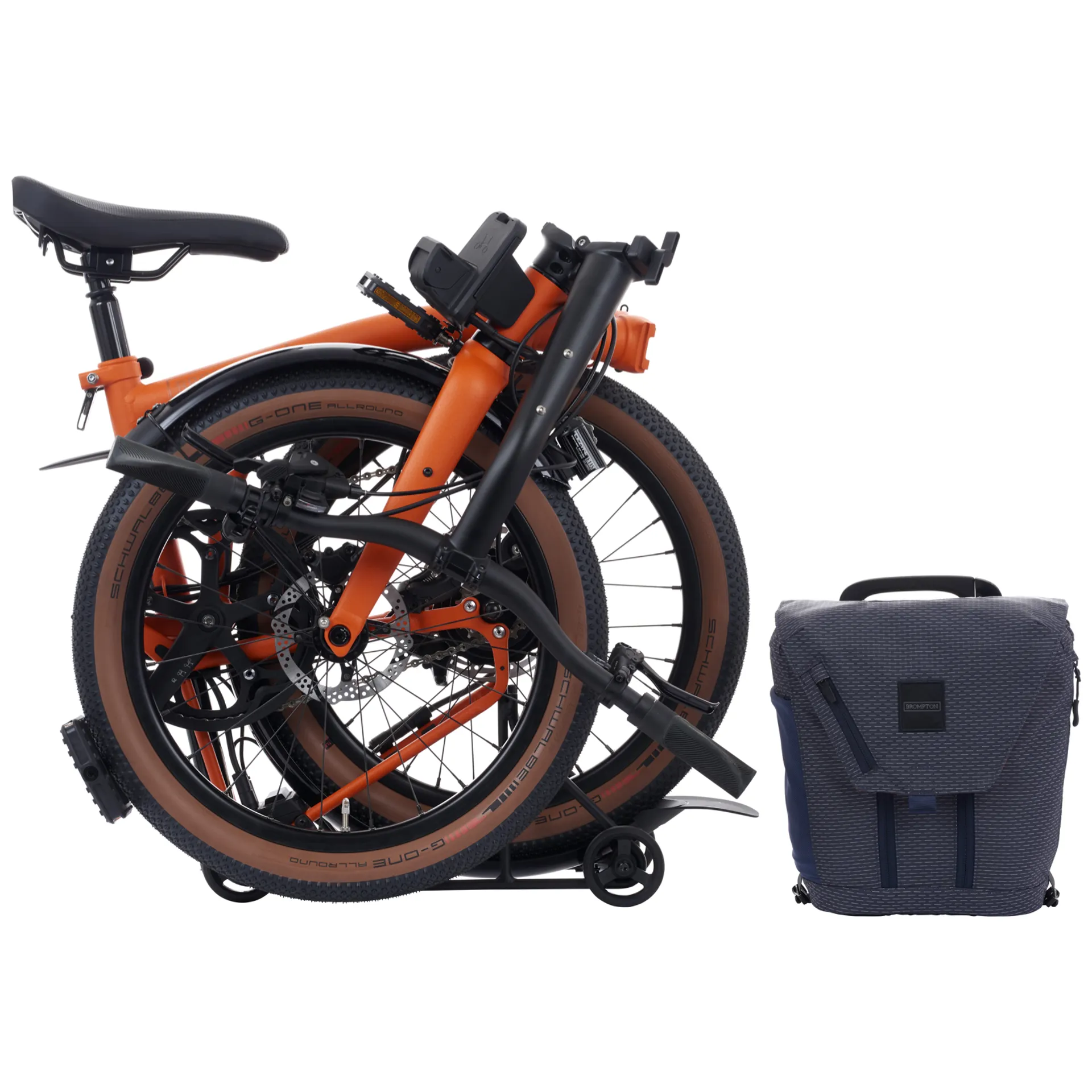 Brompton G-Line Electric with Schwalbe G-One Tyres in Adventure Orange