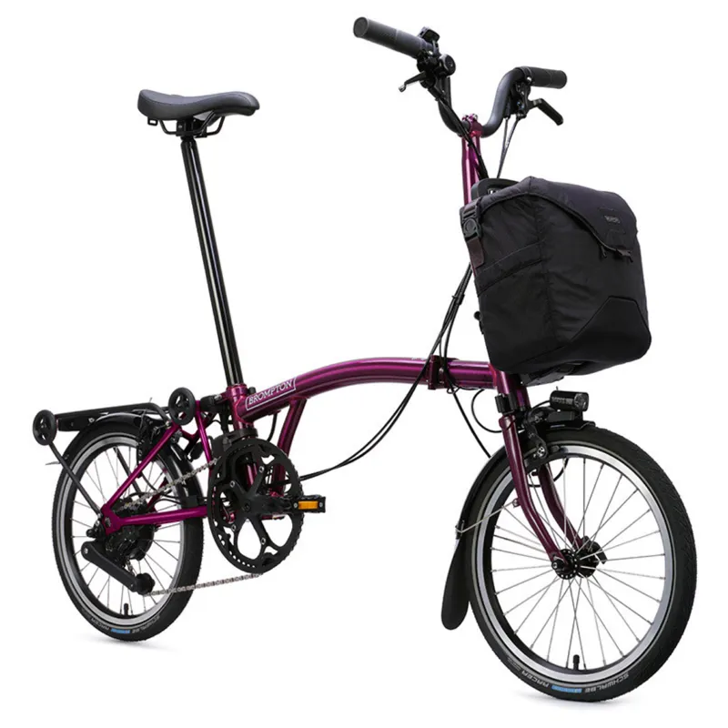 Brompton C Line Electric 4 speed Folding Bike with Rack in Amethyst