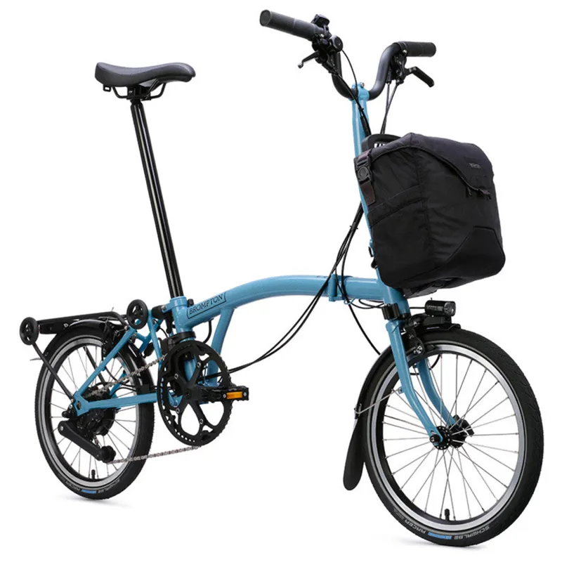 Brompton C Line Electric 4 speed Folding Bike with Rack Cloud Metallic