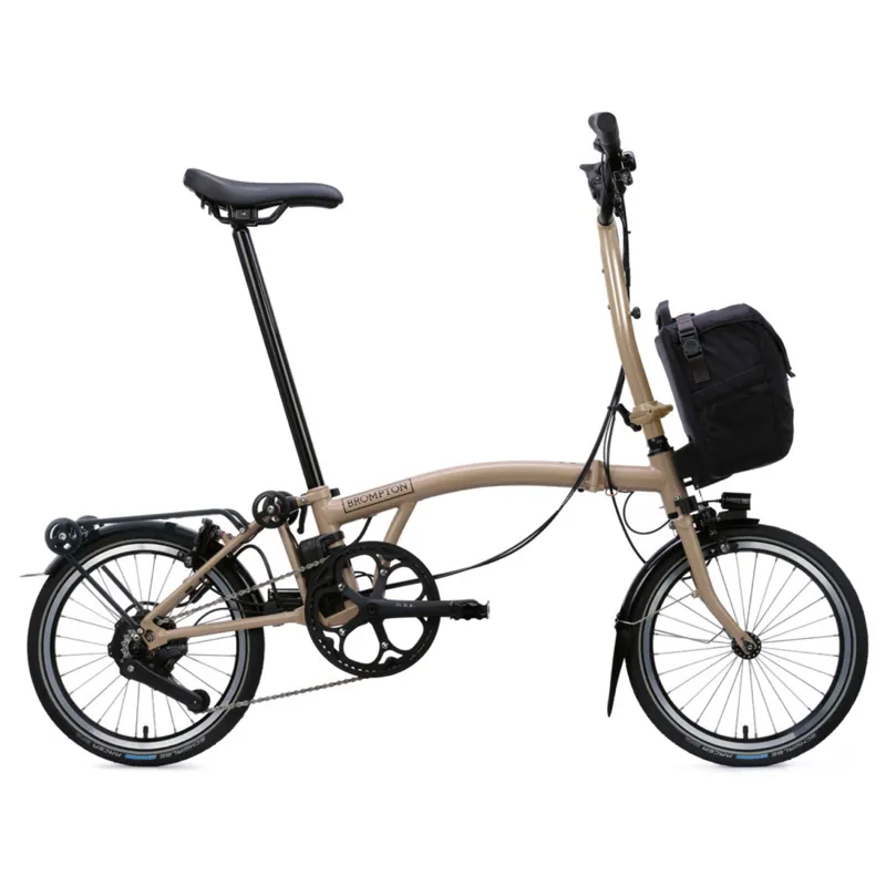 Brompton C Line Electric 4 speed Folding Bike with Rack in Dune Sand-1