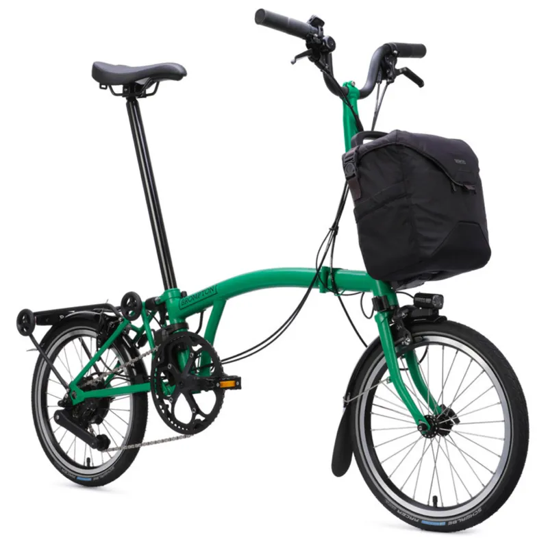 Brompton C Line Electric 4 speed Folding Bike with Rack in Palm Green