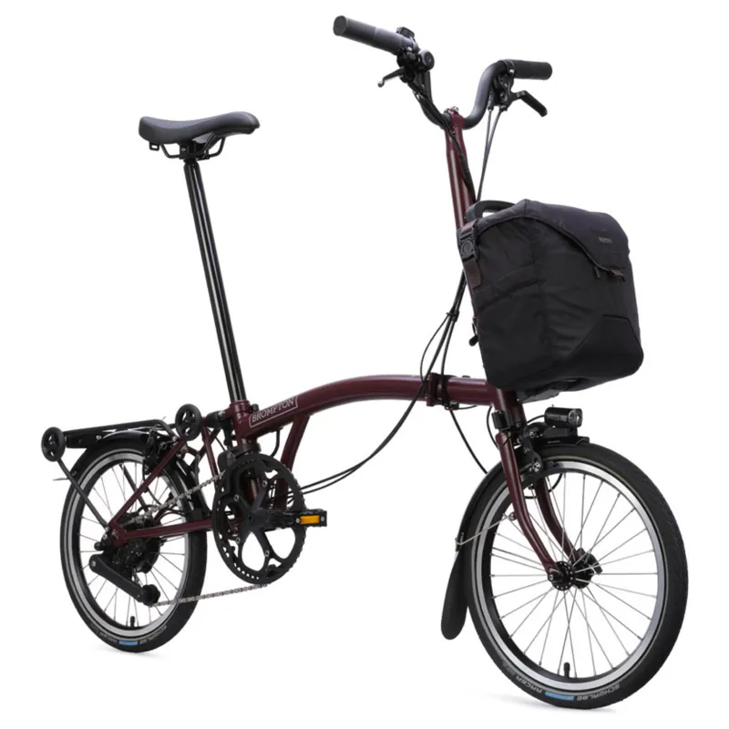 Brompton C Line Electric 4 speed Folding Bike with Rack in Red Plum-7