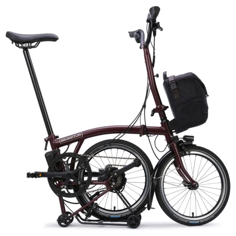 Brompton C Line Electric 4 speed Folding Bike with Rack in Red Plum-9