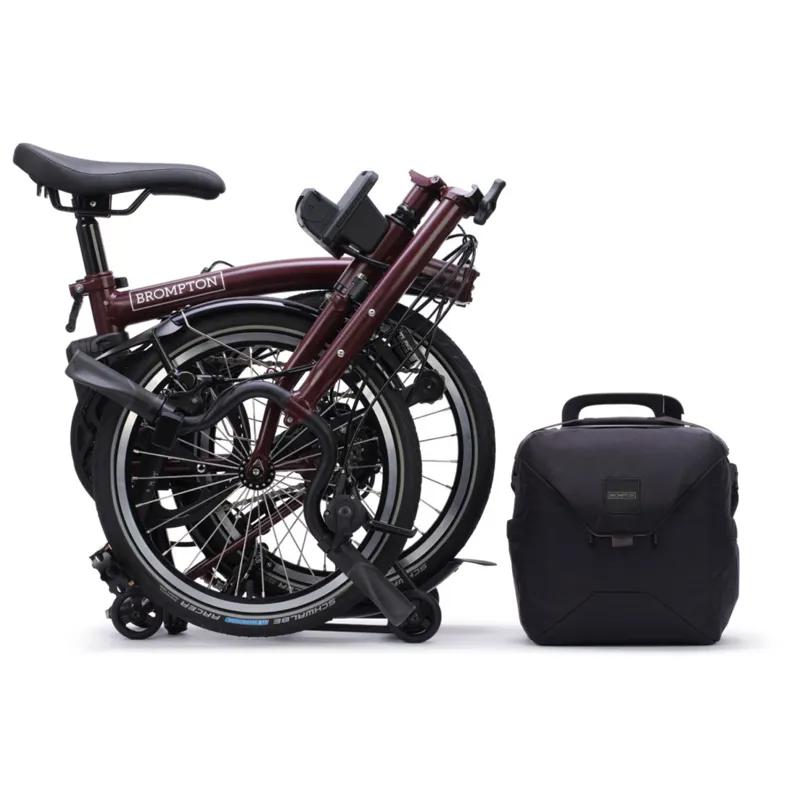 Brompton C Line Electric 4 speed Folding Bike with Rack in Red Plum-10