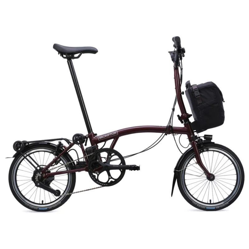 Brompton C Line Electric 4 speed Folding Bike with Rack in Red Plum-3