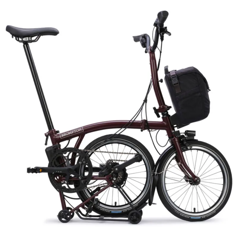 Brompton C Line Electric 4 speed Folding Bike with Rack in Red Plum-4