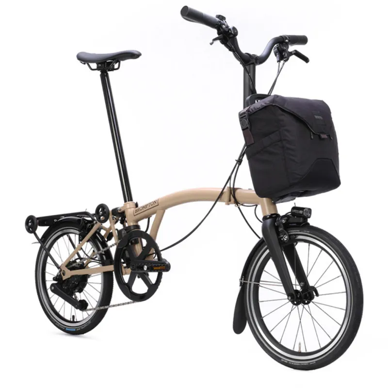 Brompton P Line Electric 4 speed Folding Bike in Dune Sand-1