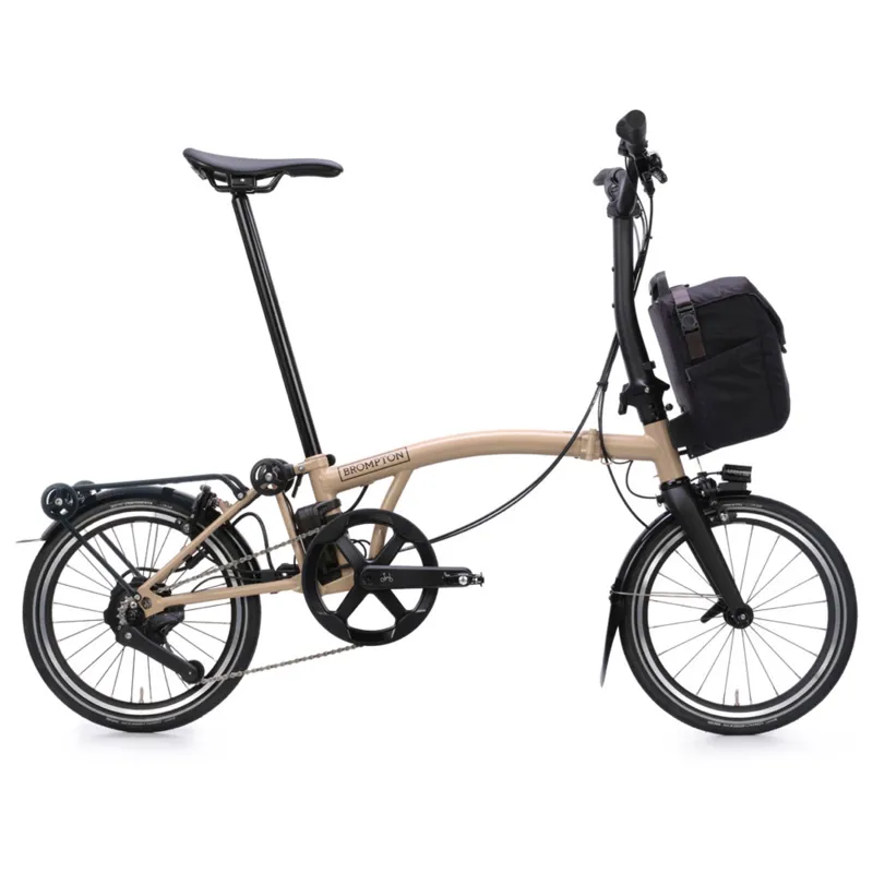 Brompton P Line Electric 4 speed Folding Bike in Dune Sand