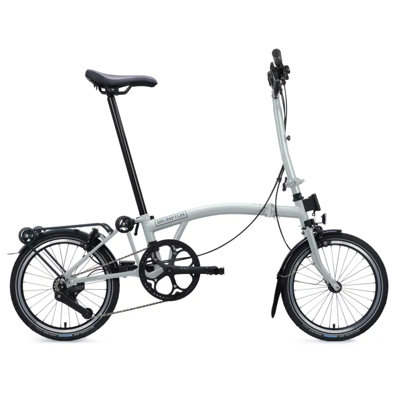 Brompton C-Line 12 speed in Lunar Ice Metallic with SuperRoll+ Rack