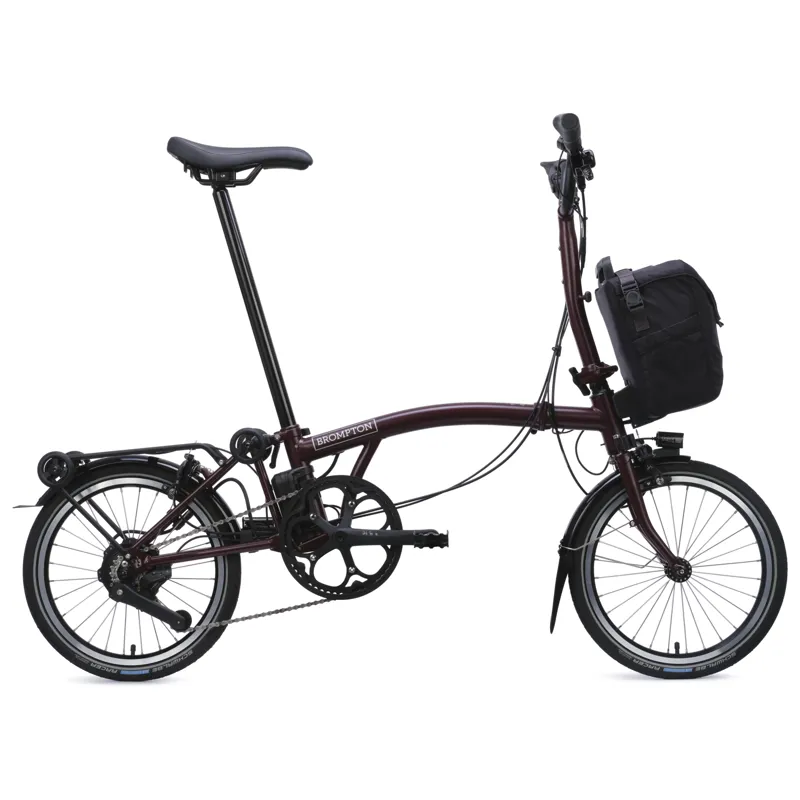 Brompton Electric C-Line 4-speed with SuperRoll+ in Plum Red-1