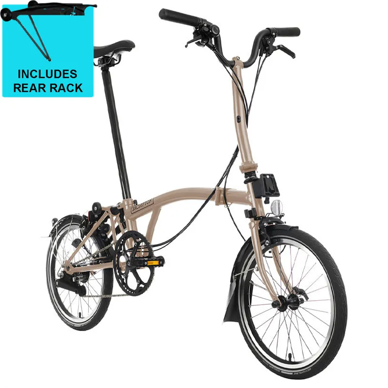 Brompton C-Line 12 speed in Dune Sand with Rear Rack-1