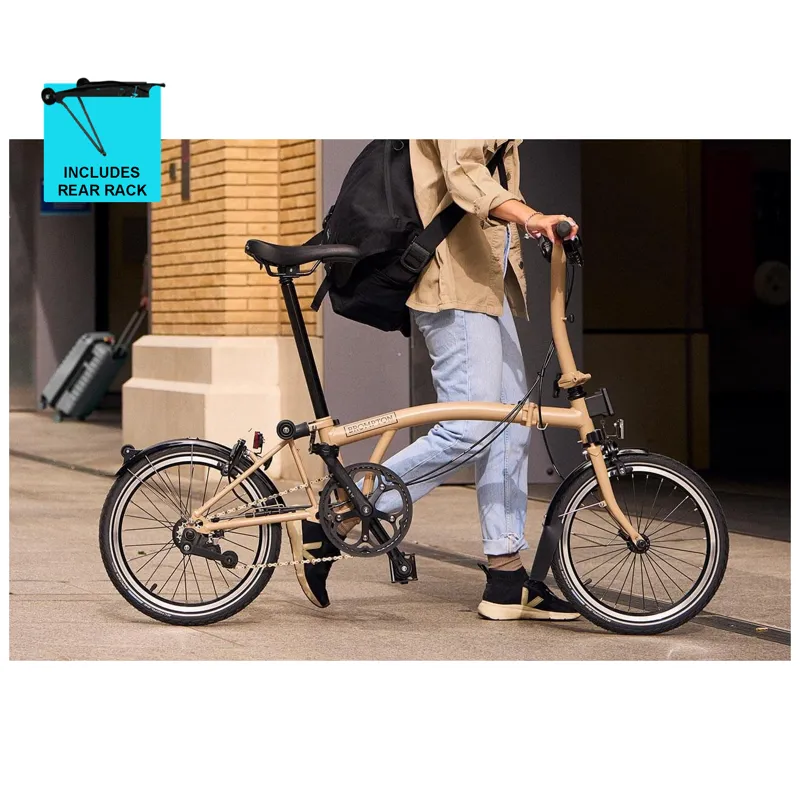 Brompton C-Line 12 speed in Dune Sand with Rear Rack-8