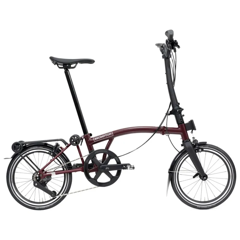 Brompton P-Line 4-speed folding bike with SuperRoll+ in Plum Red