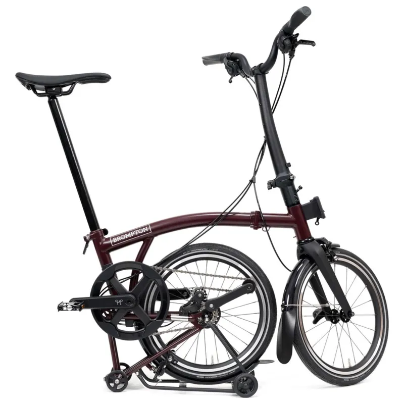Brompton P-Line 12-speed folding bike with SuperRoll+ in Plum Red-6