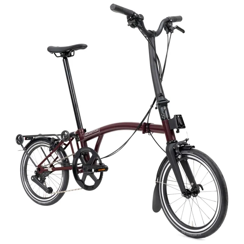 Brompton P-Line 12-speed folding bike with SuperRoll+ in Plum Red-3