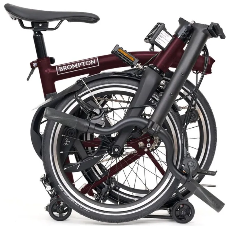 Brompton P-Line 4-speed folding bike with SuperRoll+ in Plum Red-8
