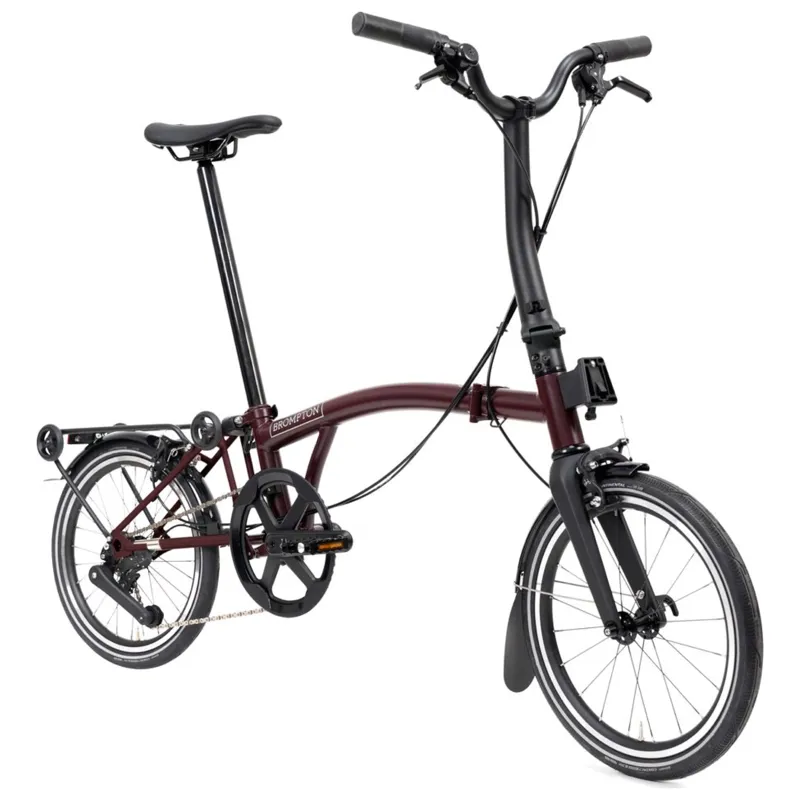 Brompton P-Line 12-speed folding bike with SuperRoll+ in Plum Red-4