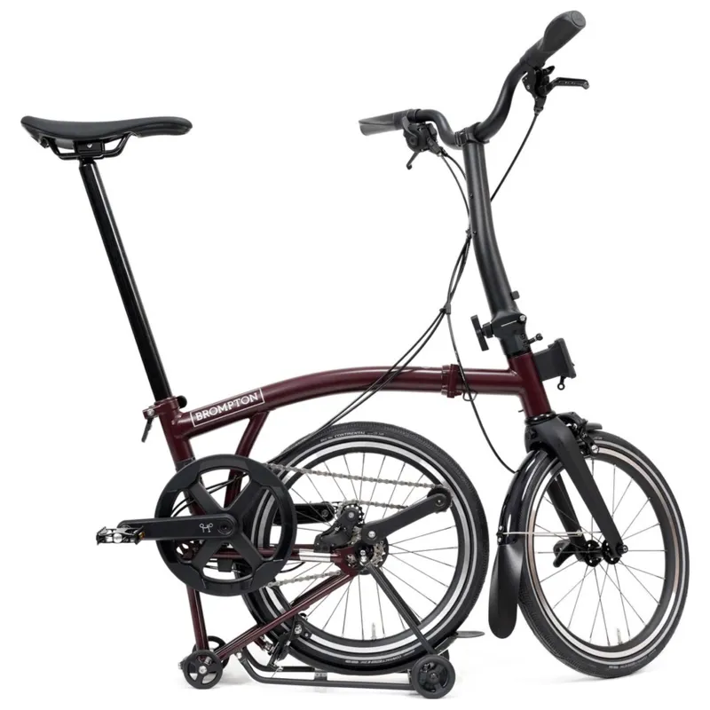 Brompton P-Line 4-speed folding bike with SuperRoll+ in Plum Red-6