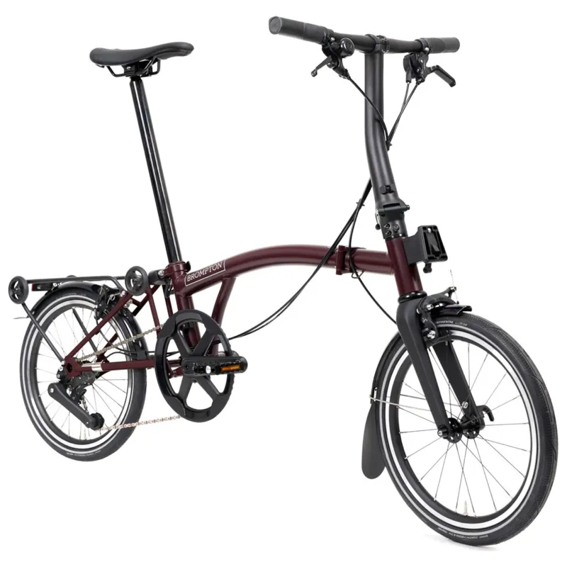 Brompton P-Line 12-speed folding bike with SuperRoll+ in Plum Red-5