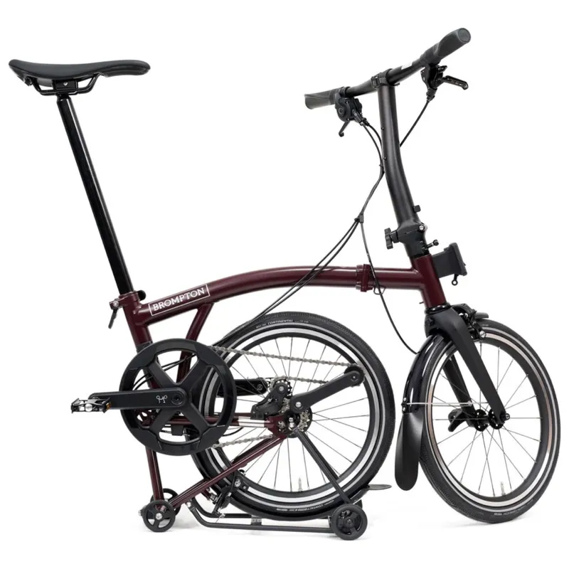 Brompton P-Line 4-speed folding bike with SuperRoll+ in Plum Red-7