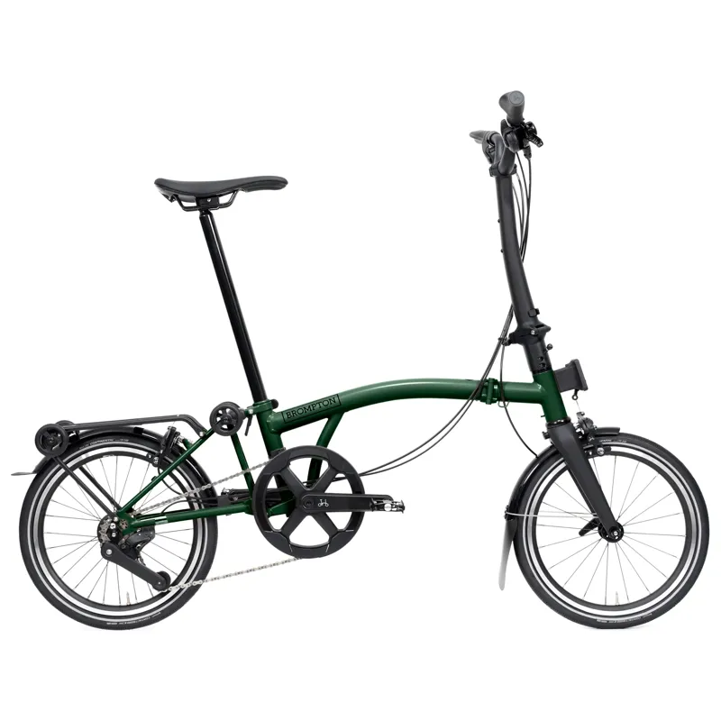 Brompton P-Line 12-speed folding bike with SuperRoll+ in Racing Green
