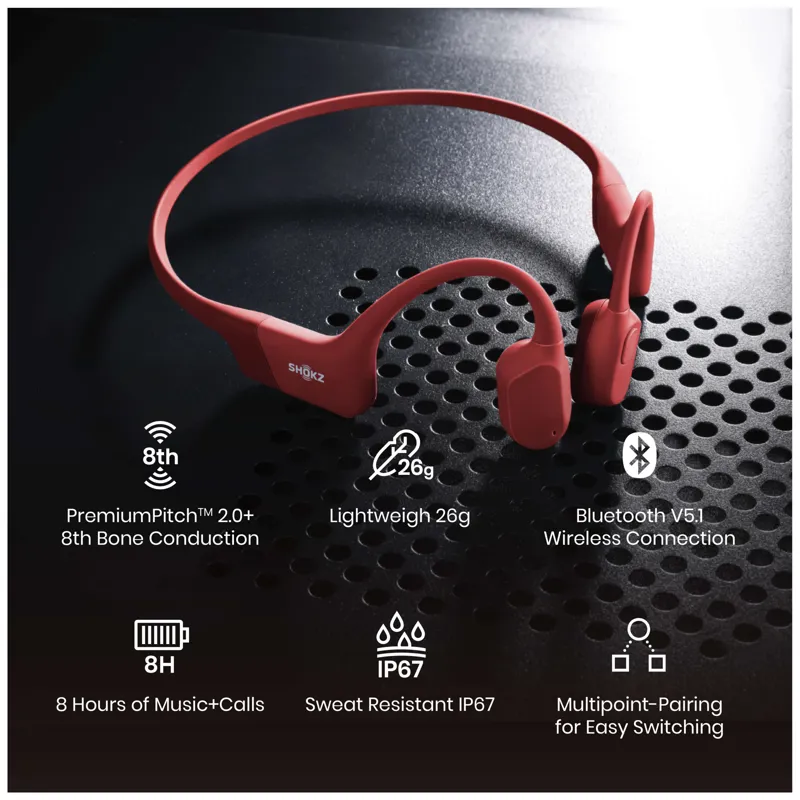 Shokz OpenRun Bone Conduction Headphones in Red-8